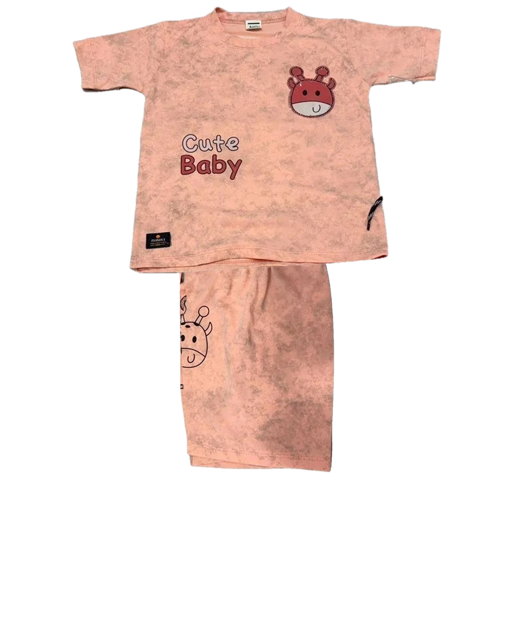 Kids Cute Baby Print T-Shirt & Shorts Set on a hanger