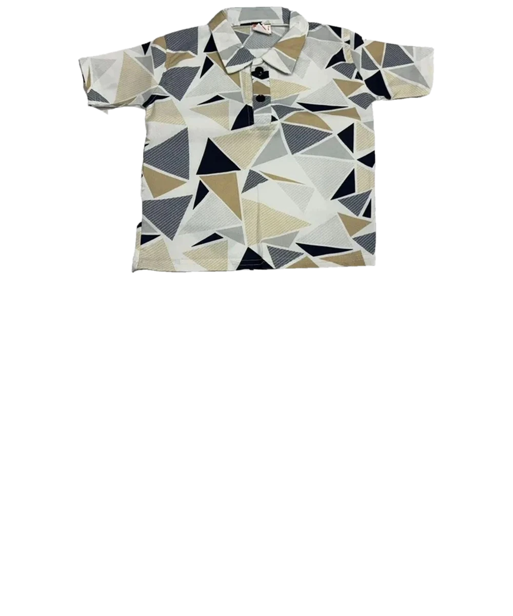 Kids Geometric Print Shirt & Shorts Set on a hanger