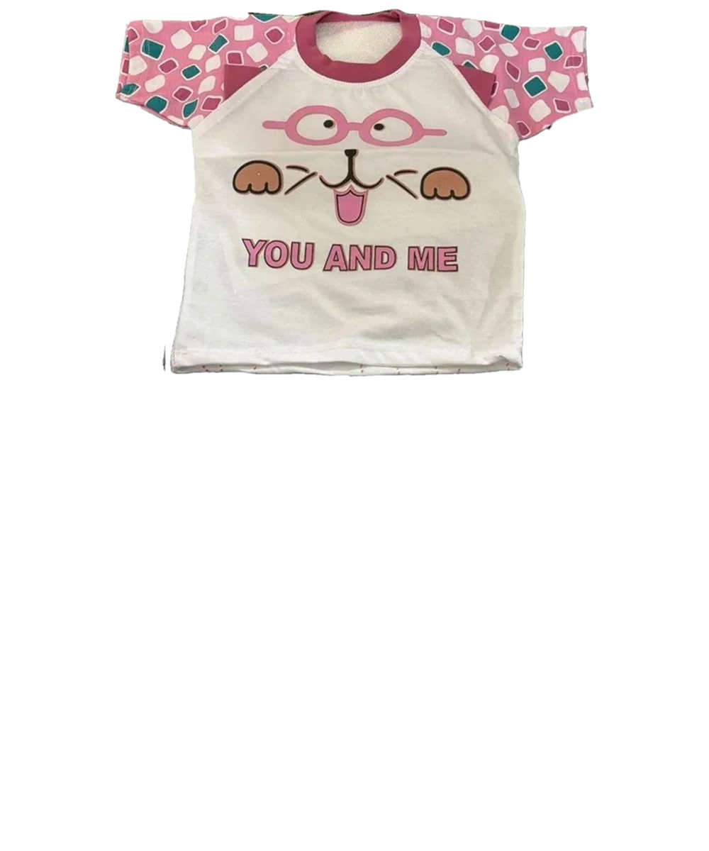 Kids Cat Face Print T-Shirt & Shorts Set on a hanger