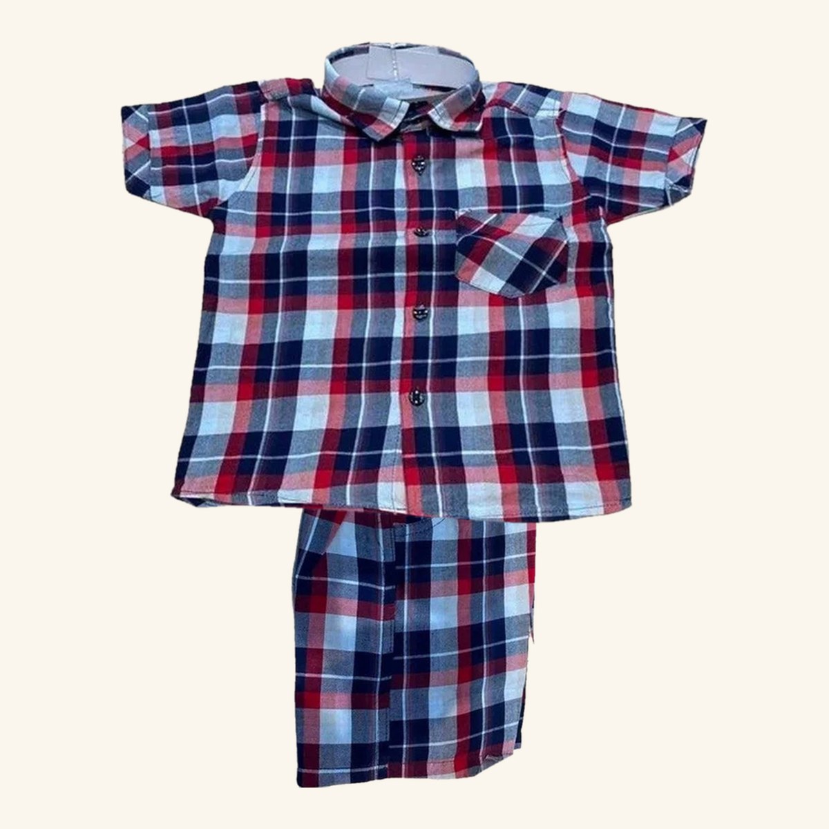 Kids Shepherd Check Shirt & Shorts Set, front